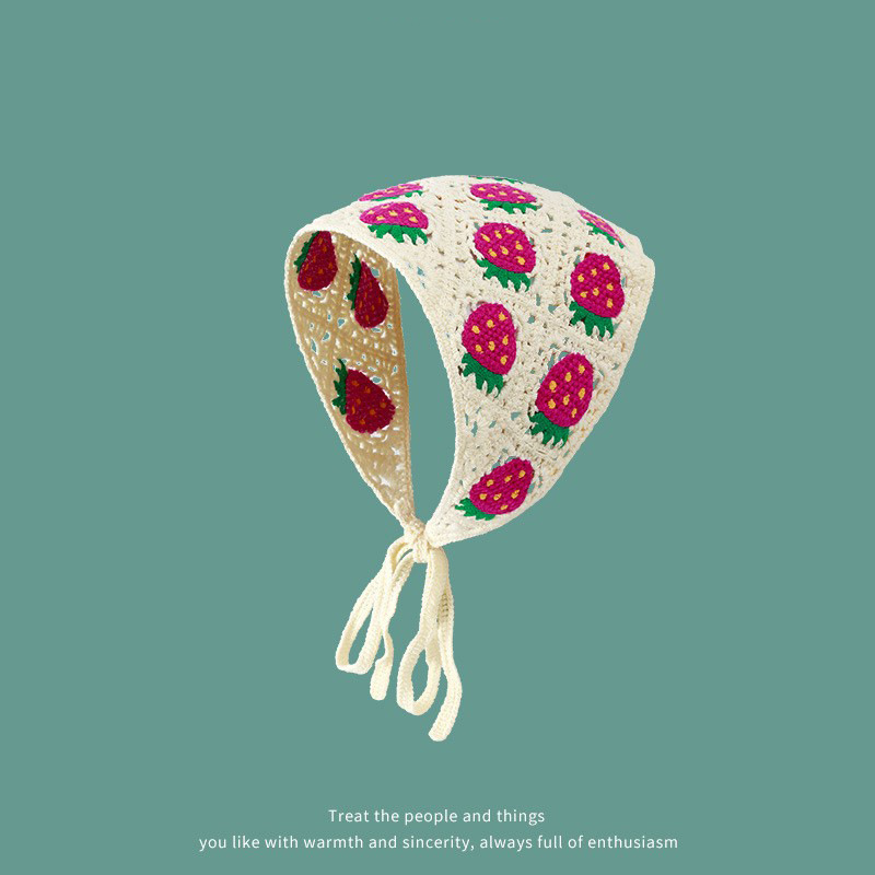 Francés vintage turbante mujer turbante triángulo de dopamina viaje dulce encantador gancho flores estilo de arte de punto de moda correa de pelo