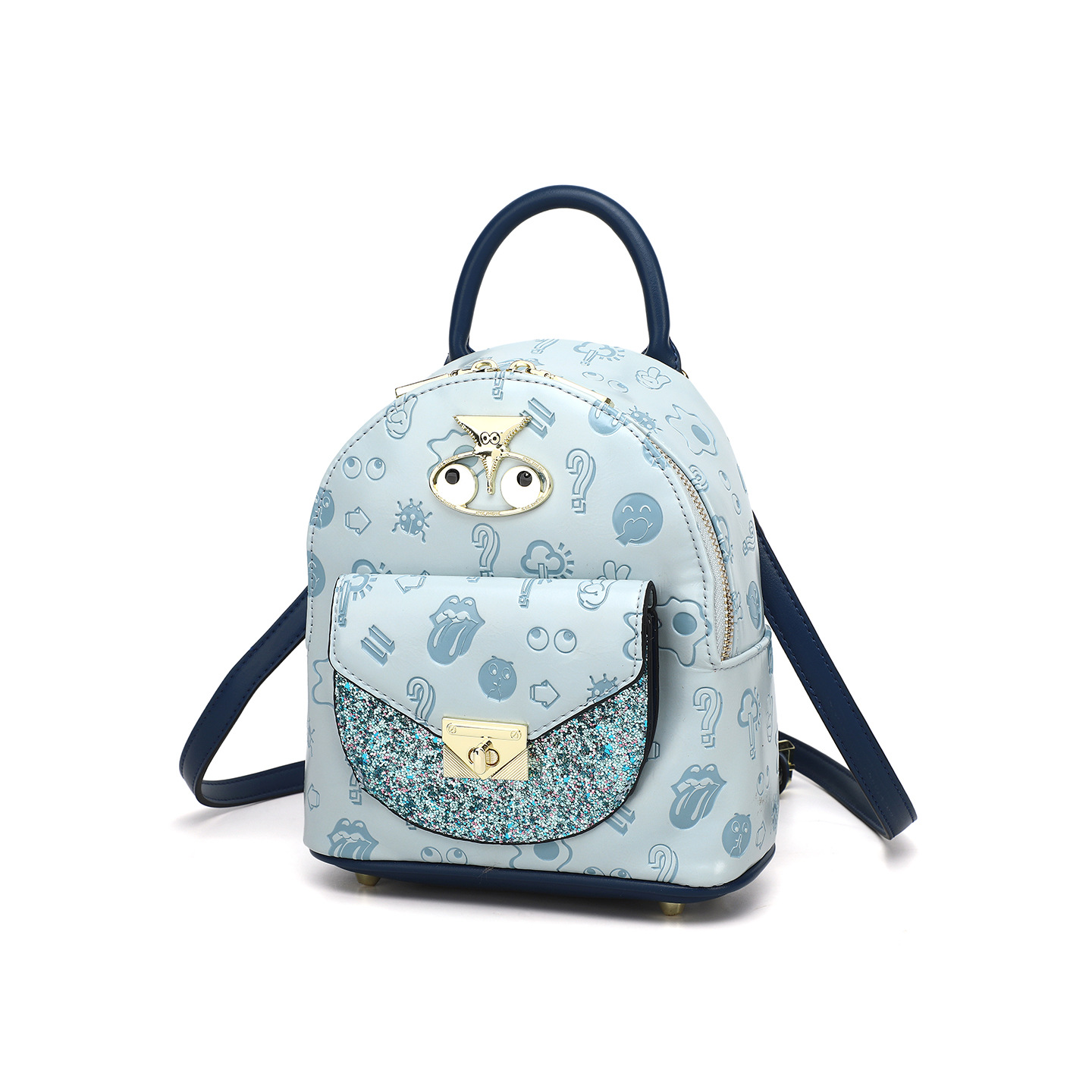 Nuevo material especial en relieve mochila encantadora de moda con cremallera de contraste de color PU bolso de mano 2859 #
