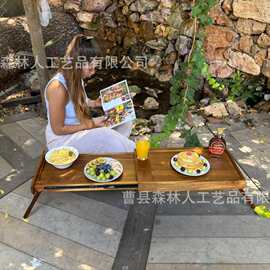 竹制托盘抽拉式床上零食架双人桌户外露营折叠餐盘简约实木托盘桌