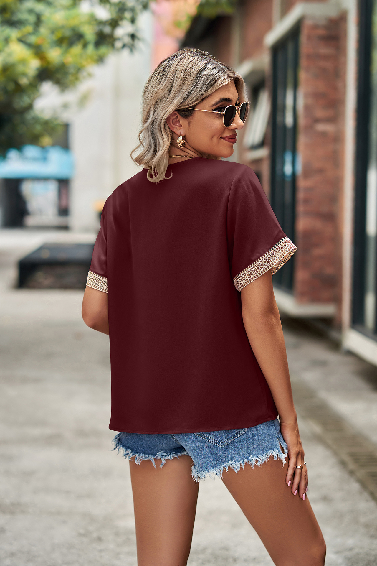 Women's T-shirt Short Sleeve T-shirts Patchwork Fashion Solid Color display picture 24