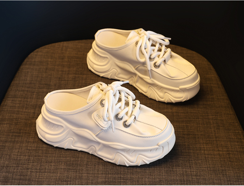 Giày sneaker nữ đế dày tăng chiều cao mũi trùm đầu dáng lười một chân — màu be chi tiết 4