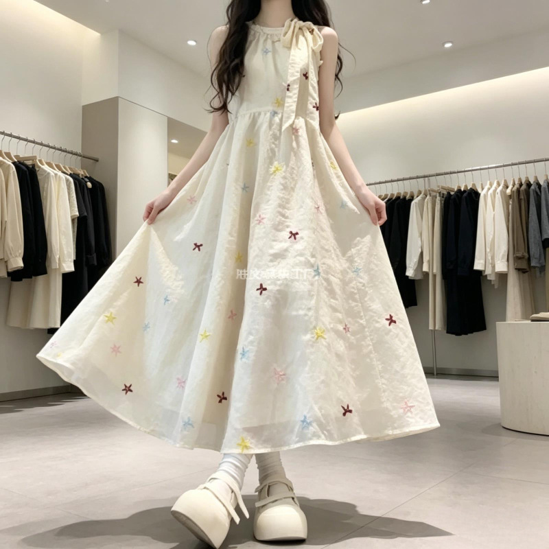 French-Style Waist-Cinching Floral Bow Dress, New Summer Style, Slimming, Gentle, Sweet, Cute, Preppy Ladylike Long Dress