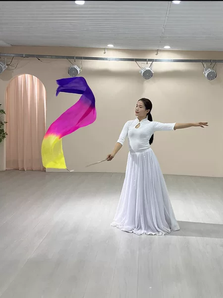 Flag Dance Props with Telescopic Sticks, Yellow, Red, Purple, Imitation Silk, Stage Performance, Wholesale, Direct from Manufacturer
