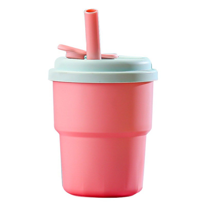 Wholesale Children's Plastic Silicone Coffee Cups with Straws for Home and Outdoor Sports, Baby Drinking Water Cups, Milk Cups