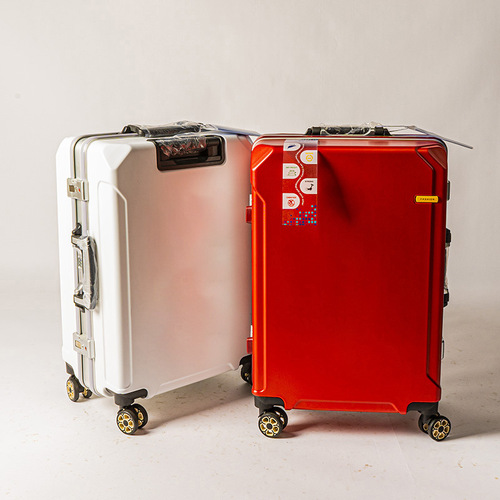 Elegance On the Go New Aluminum Frame Rolling Suitcase with Logo Unit, High Cost-Performance, Stylish, Wedding Red Leather Suitcase