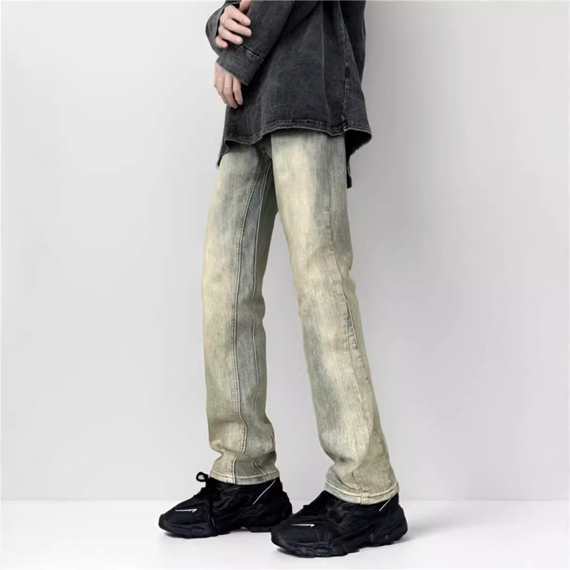 Spring and Autumn High Street Jeans Men's American-style Hip-hop Loose All-match Straight Pants Zipper Split Micro-pants