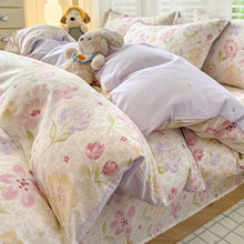 纯棉四件套喷气全棉斜纹床单被套四件套单双人被罩三件套床上用品