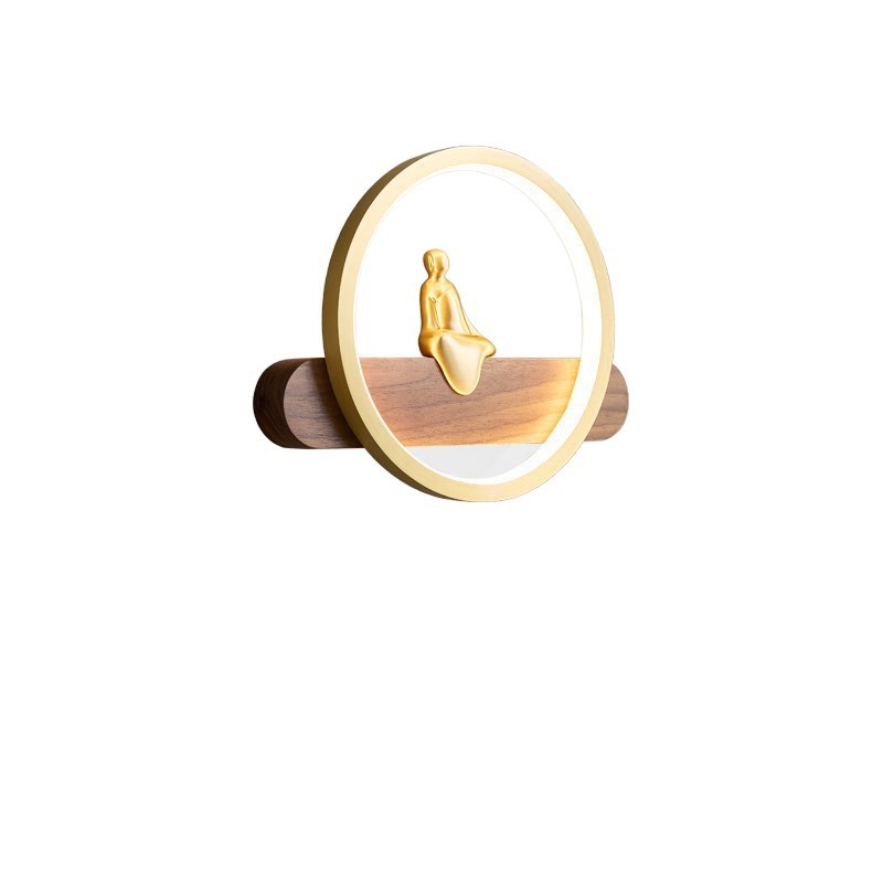lámpara de pared nueva cabecera lámpara de cabecera LED de fondo de pared de nuez de bronce de fondo de nuez de melocotón circular Zen invitado