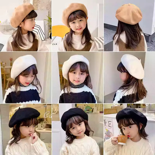 Autumn and Winter Kidsren's Wool Beret Female British Retro All-Match Hat K-Style Literary Sweet and Cute Painter Hat