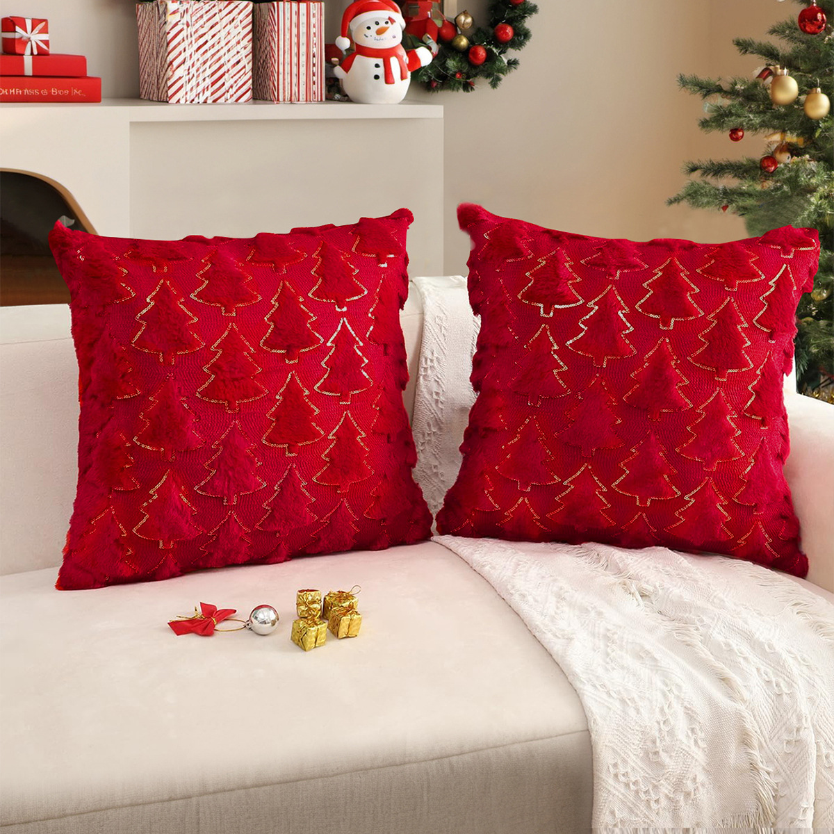 Amazon transfronterizo PVC vello esmerilado de vello de oro de Navidad almohada de funda universal de navidad europea y americana almohada de funda TEMU