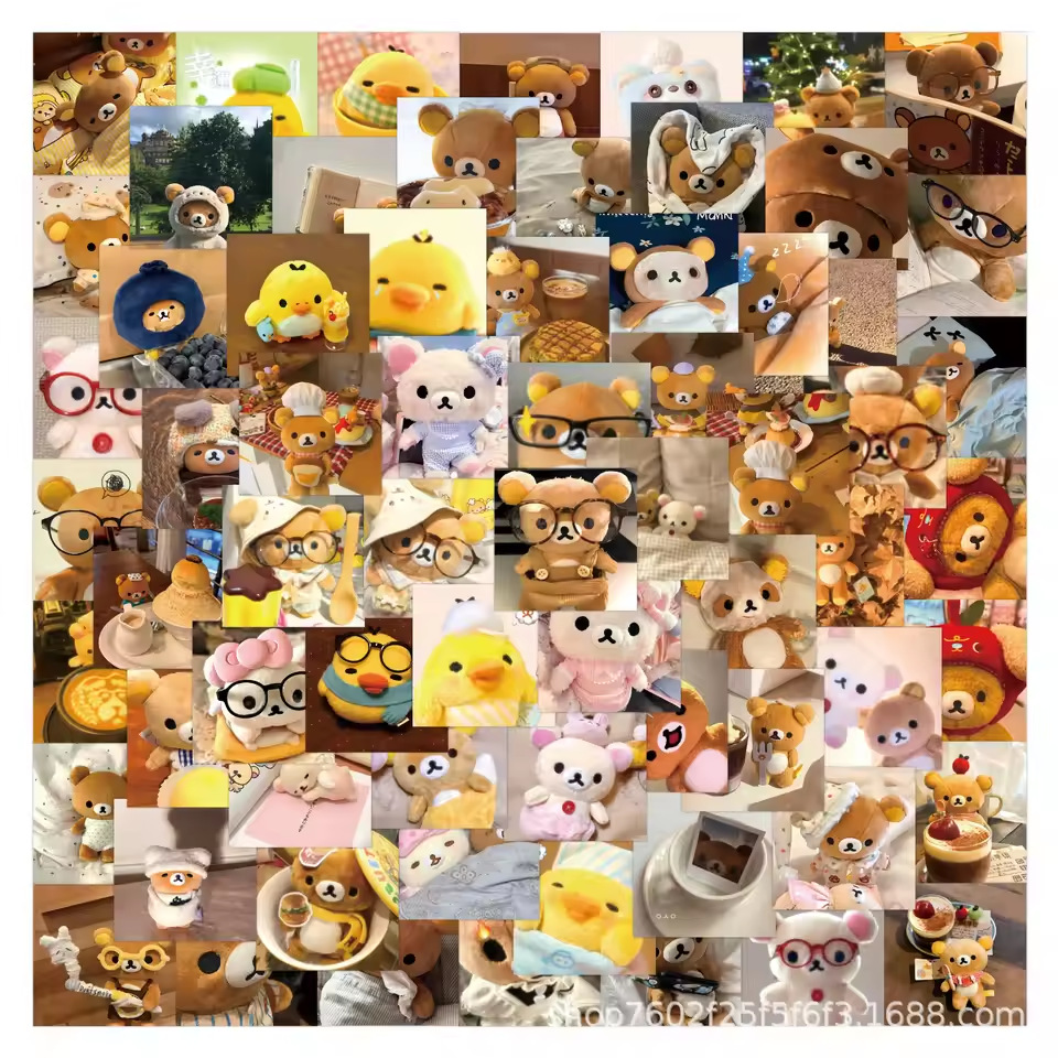 75 cartoon cute Rilakkuma, Rilakkuma girl, chick, and duck plush toy stickers for decorating phones, journals, and stationery