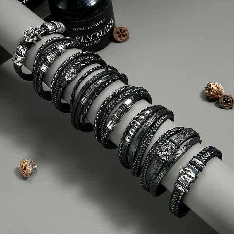 Popular Men's Woven Leather Bracelet Skull Anchor Bracelet European and American Punk Retro Hand Jewelry Direct from Manufacturer Popular Men's Woven Leather Bracelet Skull Anchor Bracelet European and American Punk Retro Hand Jewelry Direct from Manufacturer
