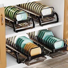 メーカーは台所の食器棚の食器棚の二重引き出し式食器棚の伸縮収納棚を提供しています。
