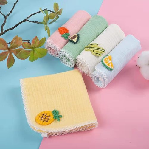 4 Layers Gauze Pleated Cloth Baby Towel Set Plain Sticker Baby Multi-Use Bibs Drool Towels Triangle Scarf