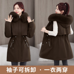 派克服女中长2025新款韩版时尚修身棉服冬季加绒加厚羽绒棉衣外套