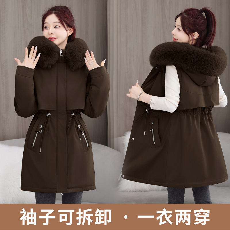 派克服女中长2025新款韩版时尚修身棉服冬季加绒加厚羽绒棉衣外套|undefined