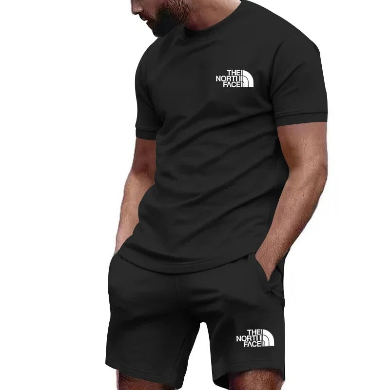 Summer Men's Fitness Fashion Men's Casual Sports Suit Quick-Drying Sports Suit Short-Sleeved T-Shirt Shorts 2-Piece Set