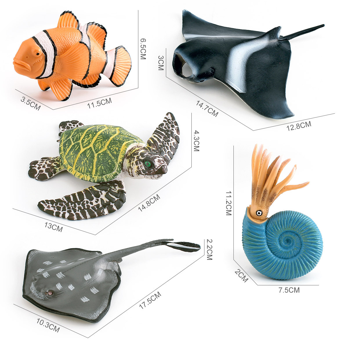 Transfronterizo de simulación de Animales Marinos de peces gran raya de tortuga verde pez payaso Nautilus Thorn modelo estático decoración de escritorio