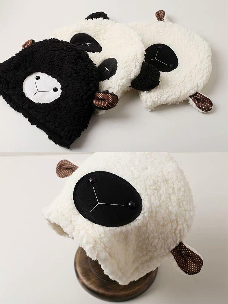 羊と羊のぬいぐるみの帽子,厚くて暖かい,女性の女の子のキャップ