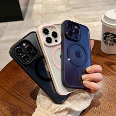 シリコン磁気吸引 iphone16 マカロン携帯電話ケース Apple 14 透明アクリル 15 落下防止保護カバー