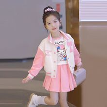 女童春秋装美乐蒂棒球服套装2025新款儿童女孩时髦百褶裙三件套潮