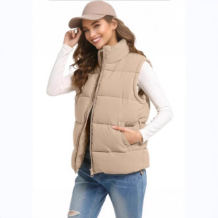 2025 European and American Export Women's down Cotton Vest Sleeveless Padded Jacket Jacket Zipper Winter Warm Jacket