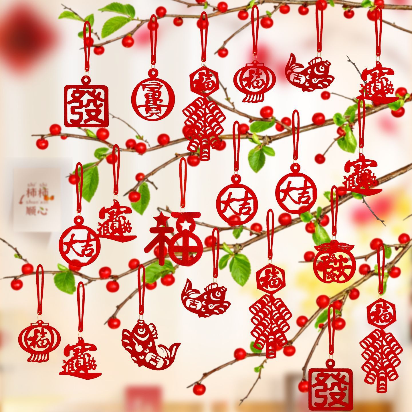 2026 Year of the Horse Hanging Ornaments, Spring Festival Decorations, Spring Festival Potted Plant Hangings, Velvet Fortune Characters, Green Plants, Money Tree Arrangements
