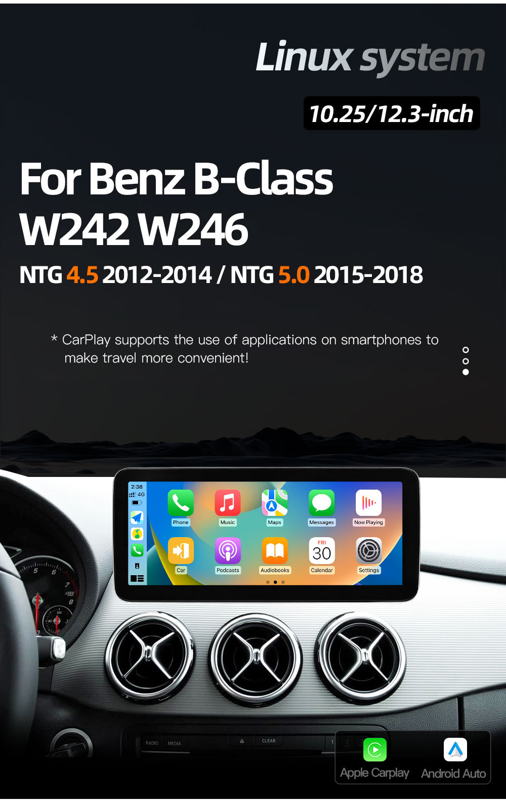 Car-Mounted Central Control Large-Screen Navigation Carplay Player Suitable for Mercedes-Benz B-Class W242 W246