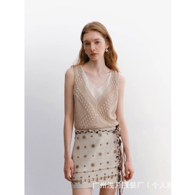 Wana Trry Crochet Fake Two-Piece Vest, New Spring/Summer Versatile Light Khaki Fashionable Casual Korean-Style Top Wana Trry Crochet Fake Two-Piece Vest, New Spring/Summer Versatile Light Khaki Fashionable Casual Korean-Style Top