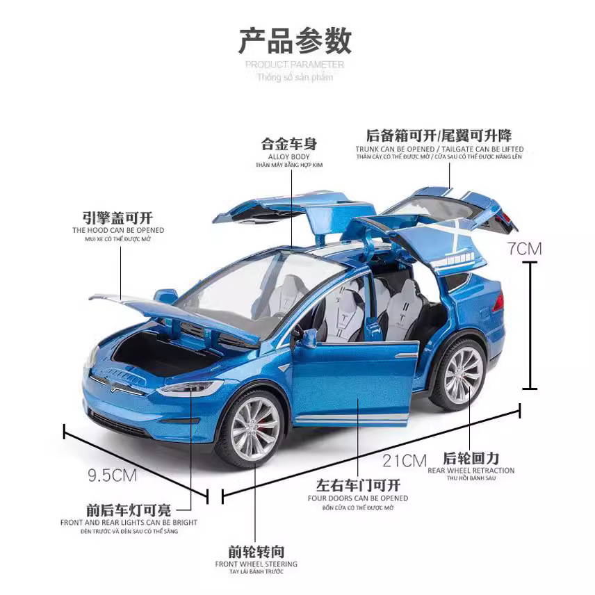 Jianyuan aleación 1:24 Tesla modelX nuevo modelo de coche de energía Tire hacia atrás con sonido y modelo de coche de juguete ligero
