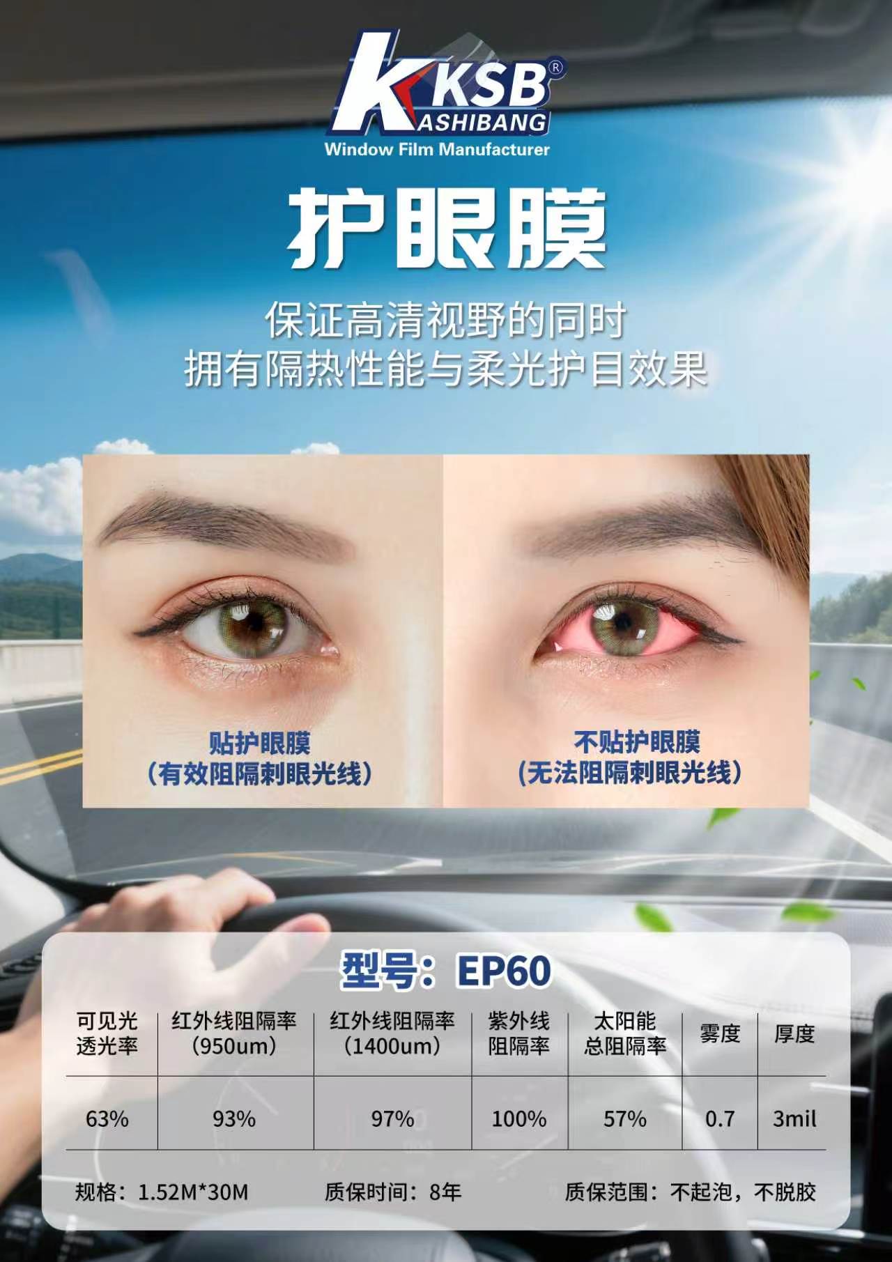 Nano Ceramic Eye Protection Film, Front Windshield Film, High-Definition, Low-Fog, Anti-Glare, Car Heat Insulation Film, Uv100, Uv Protection