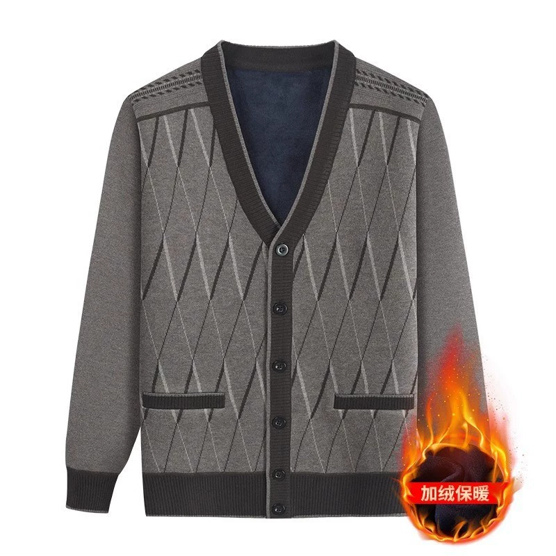 Кардиган с флисовой подкладкой от Source Factory, вязаный жакет для папы и дедушки, вязаная одежда для мужчин среднего и пожилого возраста, верхняя одежда.