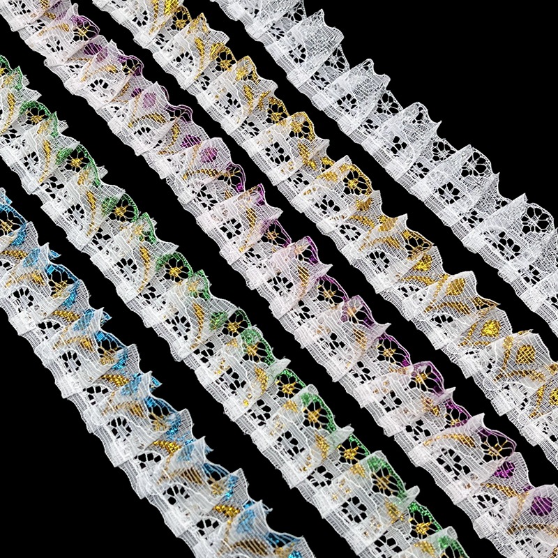 3CM encaje de color Hongo plegado colorido mano DIY contraído I arrugado descuento vestido de bebé plegado borde