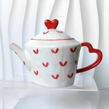 鑫铭新款红色心形杯碟爱心陶瓷盘不规则咖啡杯爱心下午茶杯壶套装