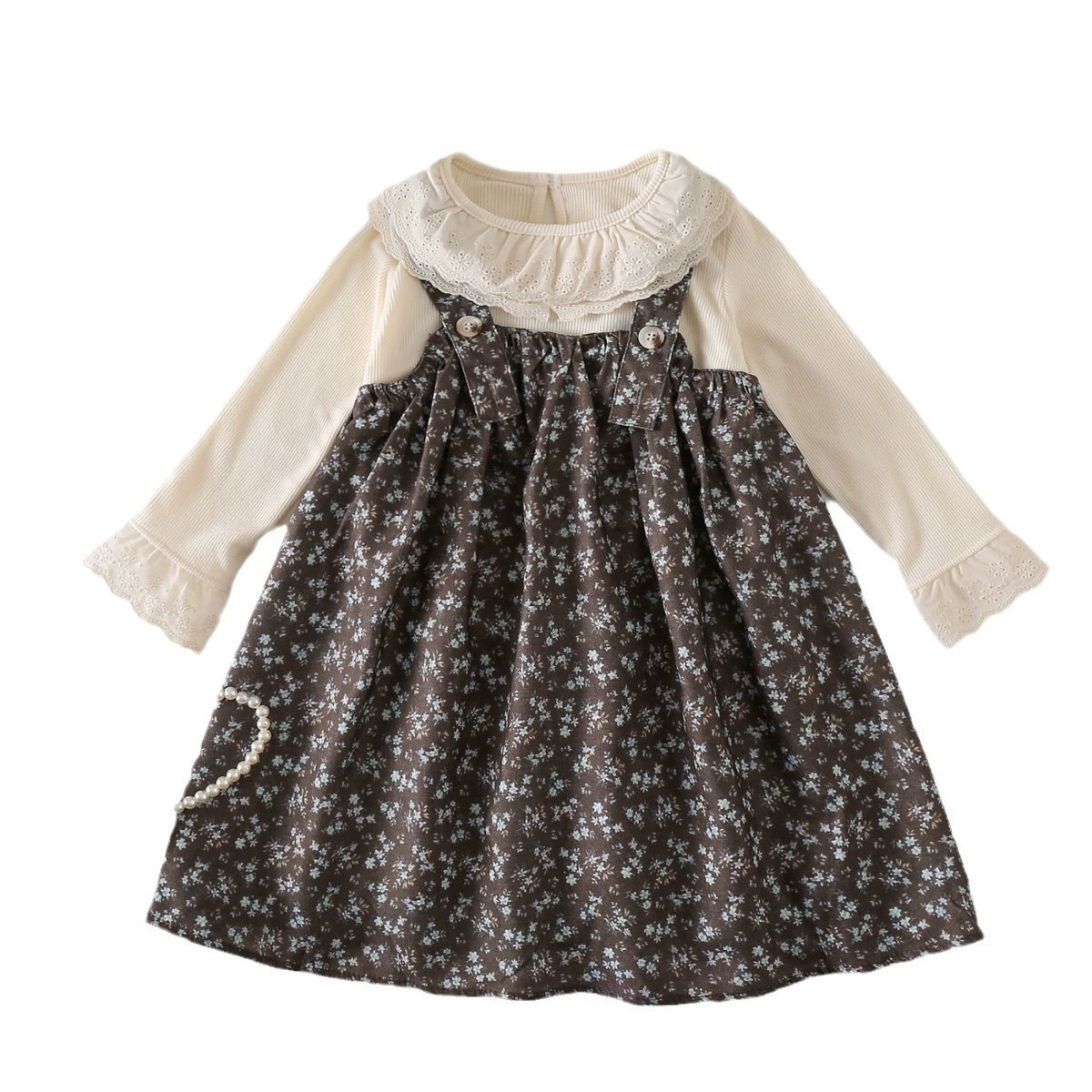 Set, dress, fashionable long-sleeve, autumn, flowered, western style, children's clothing