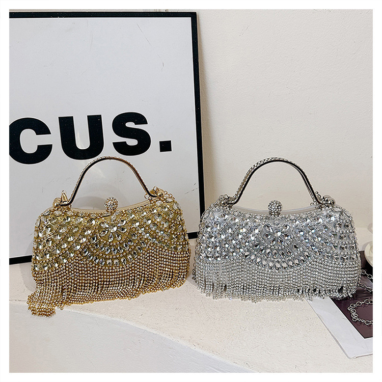 New Cross-Border Diamond-Encrusted Evening Bag, Tassel Evening Bag, Birthday Wedding Party Evening Bag, Shoulder Crossbody Clutch Bag New Cross-Border Diamond-Encrusted Evening Bag, Tassel Evening Bag, Birthday Wedding Party Evening Bag, Shoulder Crossbody Clutch Bag