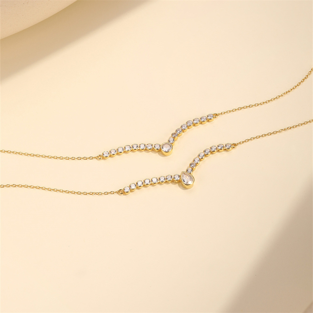 925 Sterling Silver Material 925 Sterling Silver Geometric Zircon 925 Sterling Silver Cable Chain Pendant Necklace