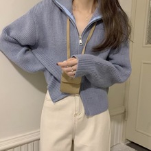 高领毛衣女秋冬季韩版设计感针织外套新款2022时尚拉链开衫上衣潮