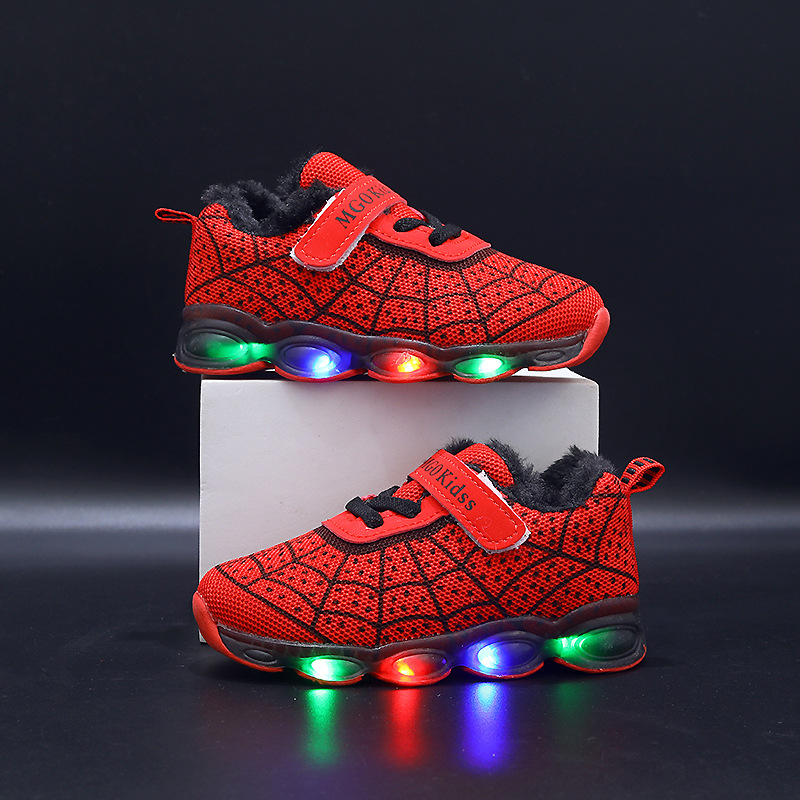 2024 Spider-Man Glowing Plush Children's Light-Up Shoes Boys and Girls Running Shoes Glowing Sneakers Warm and Light-Up