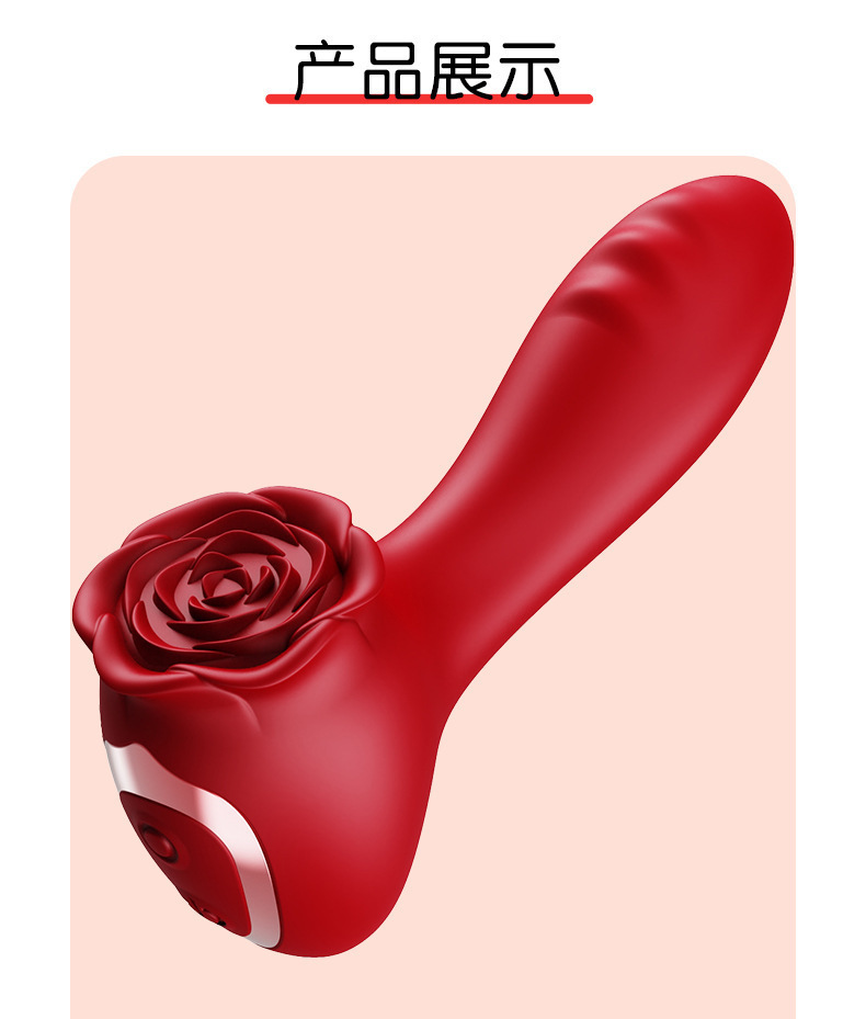 Rechargeable 10-Frequency Rose Vibrator with Bead Rotation, 3-in-1 Anal Plug & Prostate Massager, Red Silicone — detail image 13
