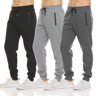 Amazon European Explosions Sports Casual Pants Cross-border Men's Zipper Fleece Thickened Fitness Running Solid Color Sweat Pants