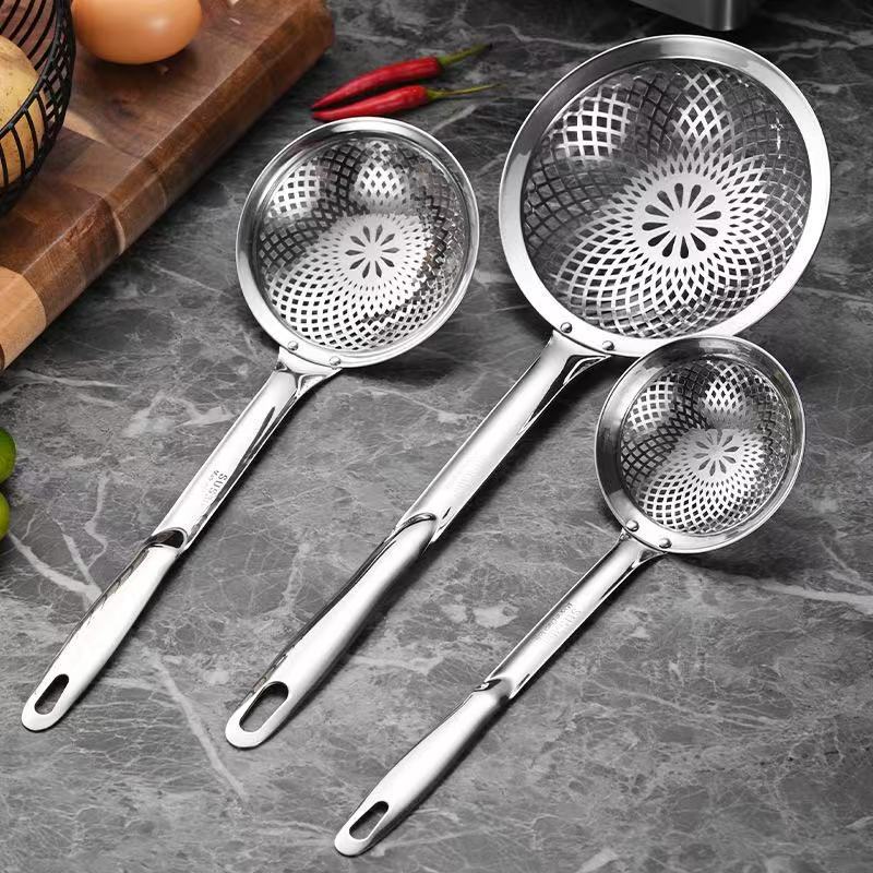 304 Stainless Steel Diamond-Shaped Colander Hot Pot Spoon Household Kitchen Dumpling Noodle Spoon Frying Mesh Sieve Filter Colander