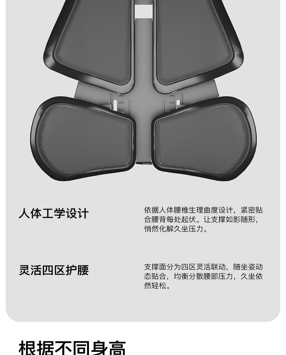 Ergonomic car lumbar support with four-zone waist protection, adjustable cushion for long-term sitting in the office