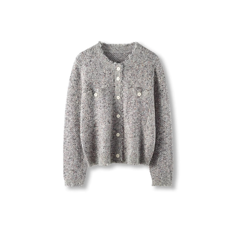 Beautiful Fancy Yarn! the Same Style of Twisted Yarn Tassel Fur Edge Small Fragrant Knitted Cardigan Spring New 2025