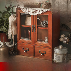 Wooden blind box cabinet, cup desk organizer, cosmetic large capacity desktop stand, drawer style, student vintage