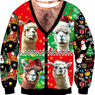 2024 new Amazon cross-border round neck long sleeve sweater Christmas 3D digital printing selling independent station Europe and the United States