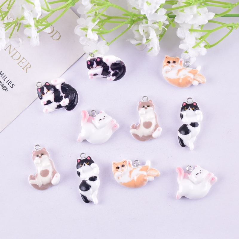 Cute Lazy Sleeping Cat Playing Kitten Resin DIY Pendant Earrings Necklace Accessories