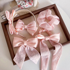 新款法式復古粉色系淑女飄帶蝴蝶結腸圈壓夾少女系兒童髮飾頭飾