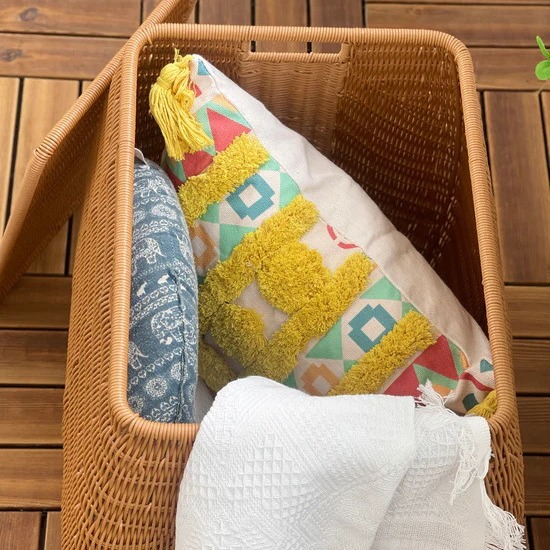 Cesta de almacenamiento de ratán PE cesta de organización de escritorio mesa de café ropa de juguete merienda pastoral cesta de almacenamiento caja de almacenamiento