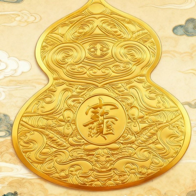Traditional Chinese Style Golden Gourd Craft Ornament, Symbolizing Wealth and Treasure, with Adhesive Backing for Sticking, Available for Spring Festival